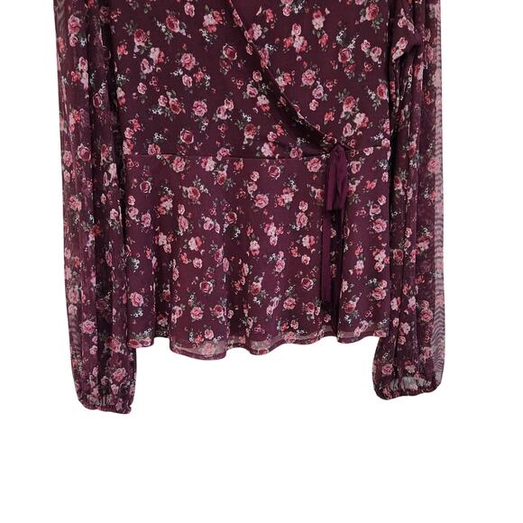 American Rag Cie Floral Long Balloon Sleeve V-Neck Blouse Purple Size Small - Picture 5 of 9